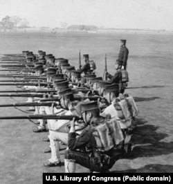 Japanese soldiers at a parade ground in the early 1900s