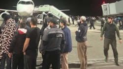 Anti-Semitic protest in Makhachkala, a crowd on the runway of the airport in Makhachkala in Dagestan 