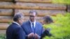 Američki izaslanik za Zapadni Balkan Gabrijel Eskobar (l), predsednik Srbije Aleksandar Vučić (sredina) i izaslanik Evropske unije Miroslav Lajčak (d), 6. jun 2023. 