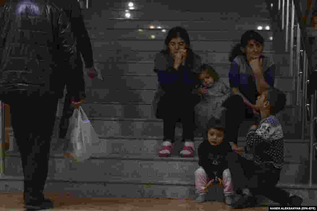 Armenian refugees gather at a Red Cross registration center in Goris. Blinken also told Aliyev that there must be unhindered humanitarian access to Nagorno-Karabakh. 