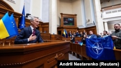 Генеральний секретар НАТО Єнс Столтенберґ під час виступу у Верховній Раді України. Київ, 29 квітня 2024 року