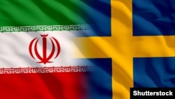 بیرق های سویدن و ایران در کنار هم