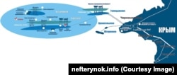 Схема розташування морських стаціонарних платформ у Чорному морі поблизу Криму