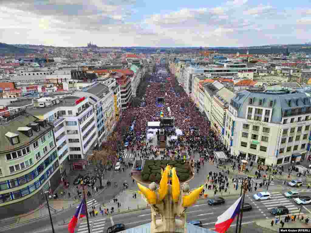 Tens of thousands gathered in protest in Prague on February 27.
