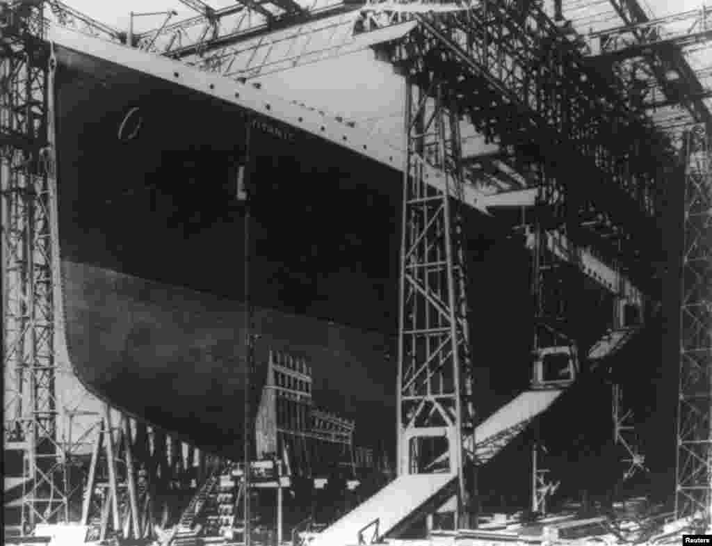 The &quot;Titanic&quot; just prior to being launched into the River Lagan, in the north of Ireland, on May 31, 1911.