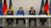 Зліва направо: президент України Володимир Зеленський, канцлер Німеччини Анґела Меркель, президент Франції Емманюель Макрон та президент Росії Володимир Путін в Парижі, 9 грудня 2019 року