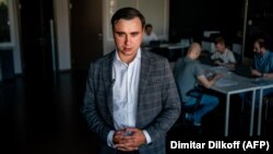 Director Ivan Zhdanov speaks during an interview at the offices of Navalny's Anti-Corruption Foundation in Moscow on September 3.