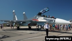 Літак Су-30СМ на російській авіабазі «Саки» в Криму, архівне фото