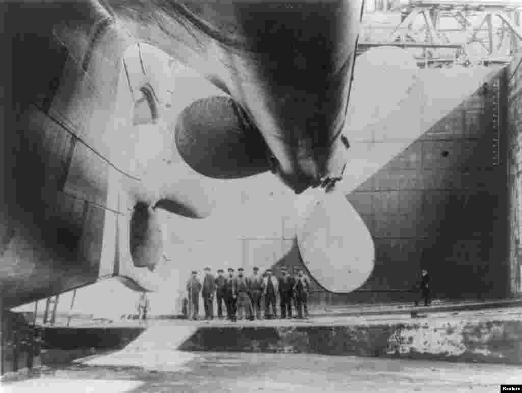 The &quot;Titanic&quot; just prior to being launched into the River Lagan, in the north of Ireland, on May 31, 1911.