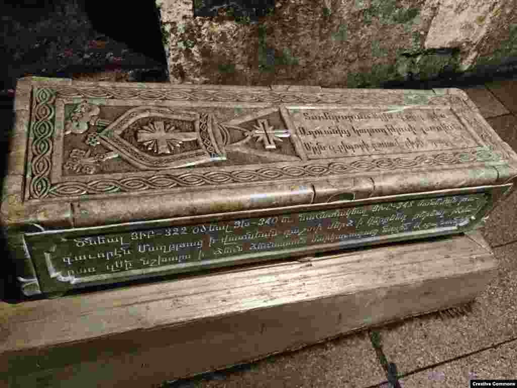 A sarcophagus inside the Amaras monastery that is said to hold the remains of St. Grigoris, the grandson of the man who converted Armenia’s king to Christianity in A.D. 301. The Amaras monastery is believed to have been founded in the 4th century. 
