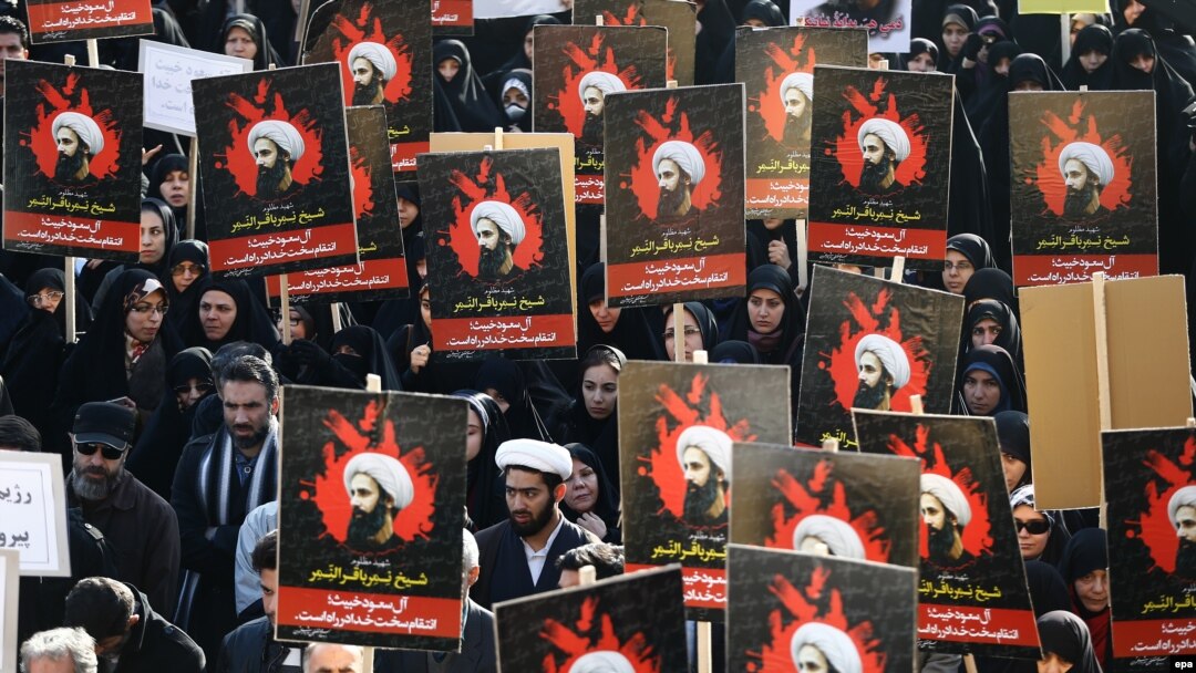 Protest zbog smaknuća šiitskog sveštenika Nimra al-Nimra, Teheran, 4. januar 2016.
