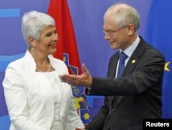 Predsjednik Evropskog savjeta Herman Van Rompuy i hrvatska premijerka Jadranka Kosor, 2011.