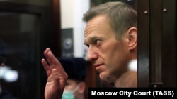 Russian opposition activist Aleksei Navalny at a Moscow court hearing in February.