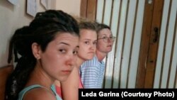Femcamp participants at the police station in Krasnodar.