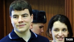 Nikita Tikhonov and Yevgenia Khasis in a Moscow courtroom last month