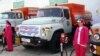 A truck in the Tajik capital, Dushanbe, fills up with fuel produced from corn