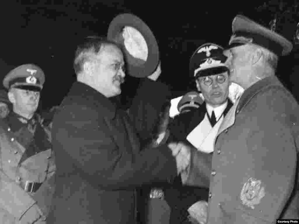 Molotov (left) in Berlin on November 14, 1940. The nonaggression pact remained in effect until Germany's invasion of the Soviet Union on June 22, 1941.