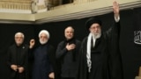 Iran’s Ayatollah Ali Khamenei (right) makes first public appearance since start of Israeli war.