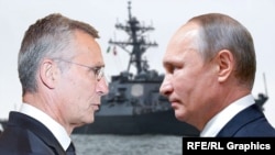Колаж: генеральний секретар НАТО Єнс Столтенберг (ліворуч) і президент Росії Володимир Путін