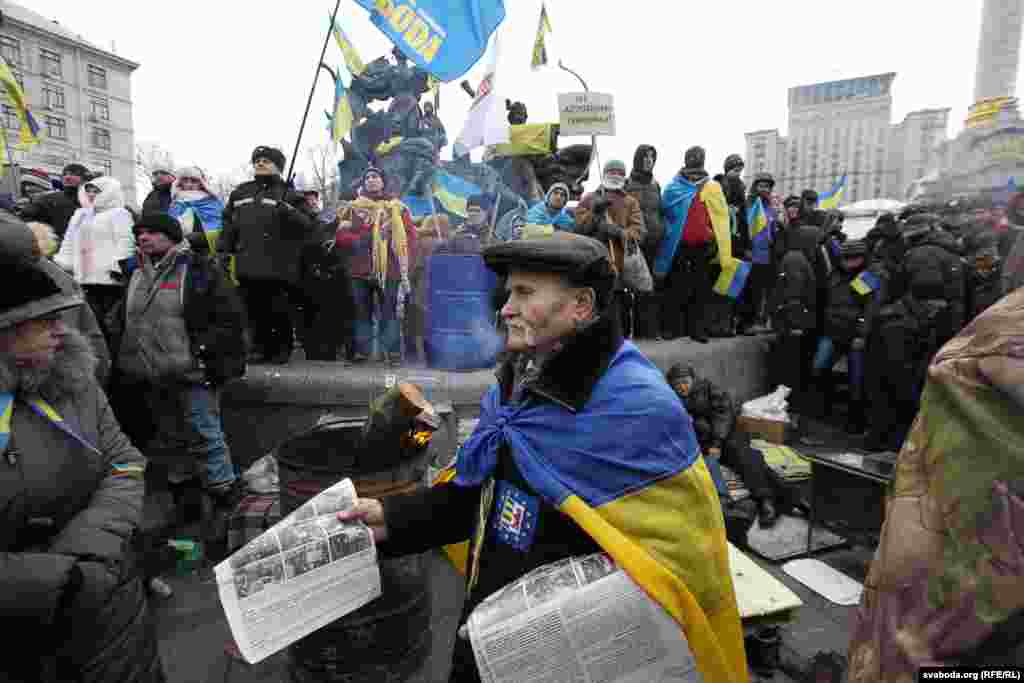 Euromaidan protesters gather in central Kyiv on December 8.