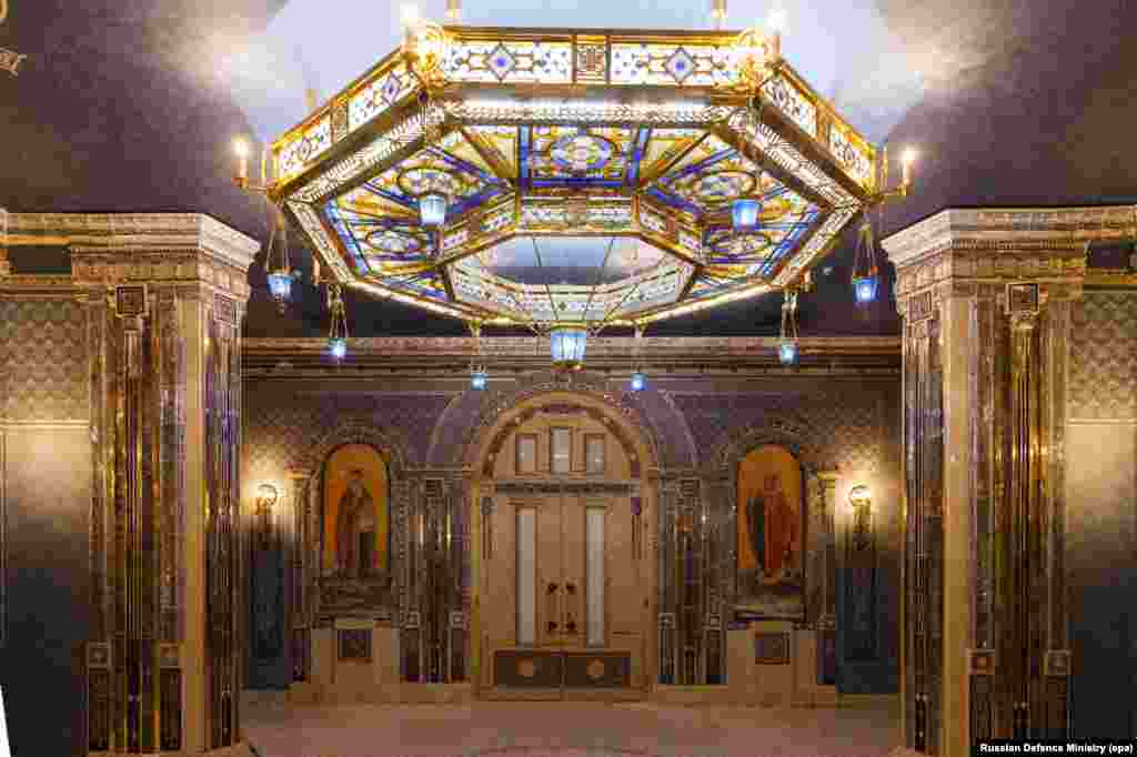 A glitzy interior room of the cathedral under construction. Most of these pictures were made available by the Russian Defense Ministry in late April. 