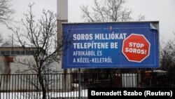 An anti-Soros billboard placed by the Hungarian government.